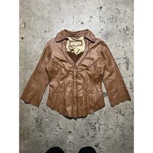 Alan Michael Leather Heartneck Jacket Brown‎ Fitted Size S Rare $1200 MSRP